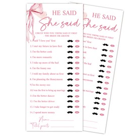 Ogleqoo Pink Bow Wedding Shower Games, He Said She Said Wedding Games for 25 Guests, Engagement Bridal Shower Party Cards, Engagement & Bridal Party Supplies-4x9 Inch-A04