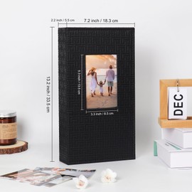 RECUTMS Photo Album 4x6 300 Photos Large Capacity Memory Photo Album with 300 Horizontal Pockets Exquisite Leather Photo Album Book with Window Design for Baby Family Anniversary Wedding(Black)