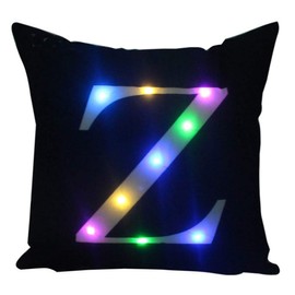 ZUODU Creative LED Colorful Flashing Velvet Letter Cushion Cover Pillow Cover - Bar, Party, Festival, Gift Use - 18”x18” or 45cm x 45cm 1pc (Z-Black)