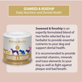 Hilton Herbs Seaweed & Rosehip Natural Dog Supplement. 100% Natural Ingredients. Daily Nutrition and Dental Care for Dogs. Help Fight Against Plaque and Combat Bad Breath. 125 g