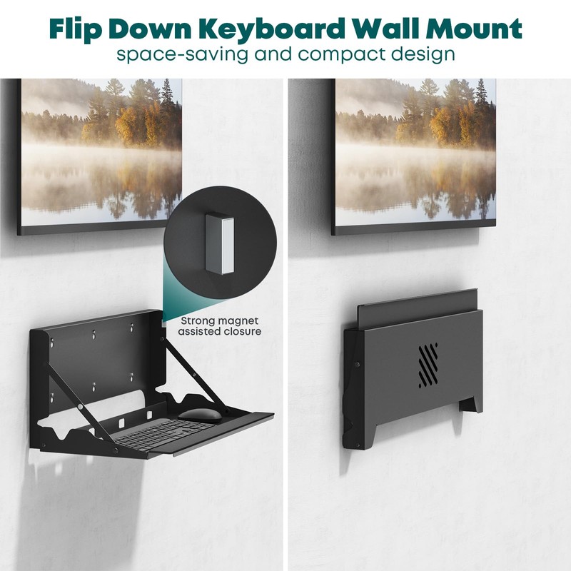 Flip Down Wall Mount Keyboard Tray, 24 Inch Keyboard Holder