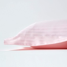 HOMESCAPES Pink Pure Egyptian Cotton Oxford Pillowcase Standard Size 330 TC 500 Thread Count Percale Equivalent Satin Stripe Pillow Case