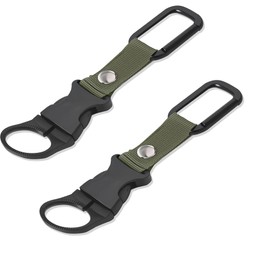 ZXZone 2PCS Bottle Buckle Clip Hanging Buckle Portable Water Bottle Ring Holder Keychain Mineral Water Bottle Clip for Backpack Belt Nylon Webbing Strap for Outdoor Tactical Camping Hiking(Green)