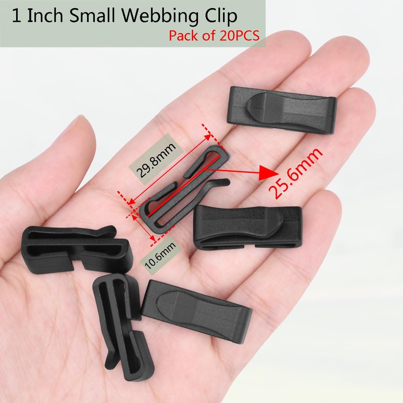 CooBigo 20 Pack Plastic Webbing Ending Clip, 1" Tactical Backpack