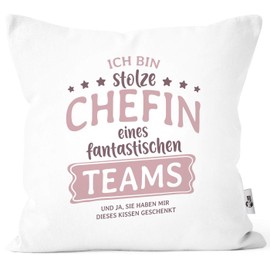 MoonWorks® Cushion Cover with German Text "Ich Bin stolze/r Chefin/Chef eines fantastischen Teams Geschenk Chef/in Teamleiter/in Vorgesetzter Chefin Weiß One Size