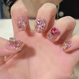 YXRXKJ Nail Tips, Medium, 24 Pieces, Nail Tips, Short, Popular, Japanese Style, Cute, Simple, Stylish, False Nails, Short, Spring & Summer, Bride Nails, Glossy, Coming of Age Ceremonies, Graduation