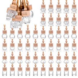 50Pcs Hanging Car Air Freshener Diffuser Empty Clear Glass Essential Diffuser Oil Aromatherapy Fragrance Perfume Pendant Glass Vials with Wooden Caps Car Diffuser Air Freshener