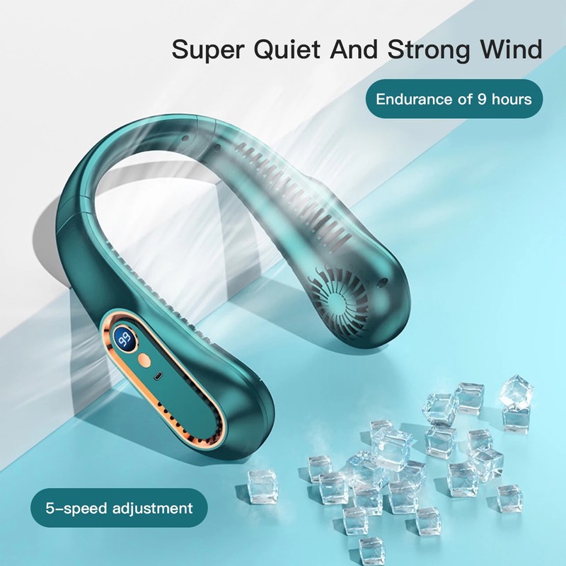 Portable Bladeless Neck Fan for Hands-Free Cooling – 5-Speed USB