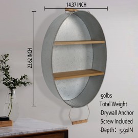 Oakrain Towel Rack with Wood Shelves, Galvanized Wash Tub Rustic Towel Holder, Decorative Wall Shelf for Bathroom, Lavatory, Entryway