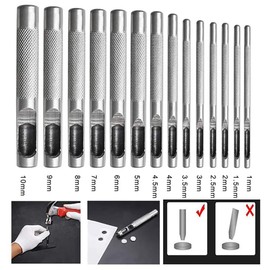 12pcs Kit Round Punch Hollow Punch Steel Chisel Leather Puncher .Cutting Tool for Belts, Metal gaskets, Leather, Canvas (1mm to 10mm)
