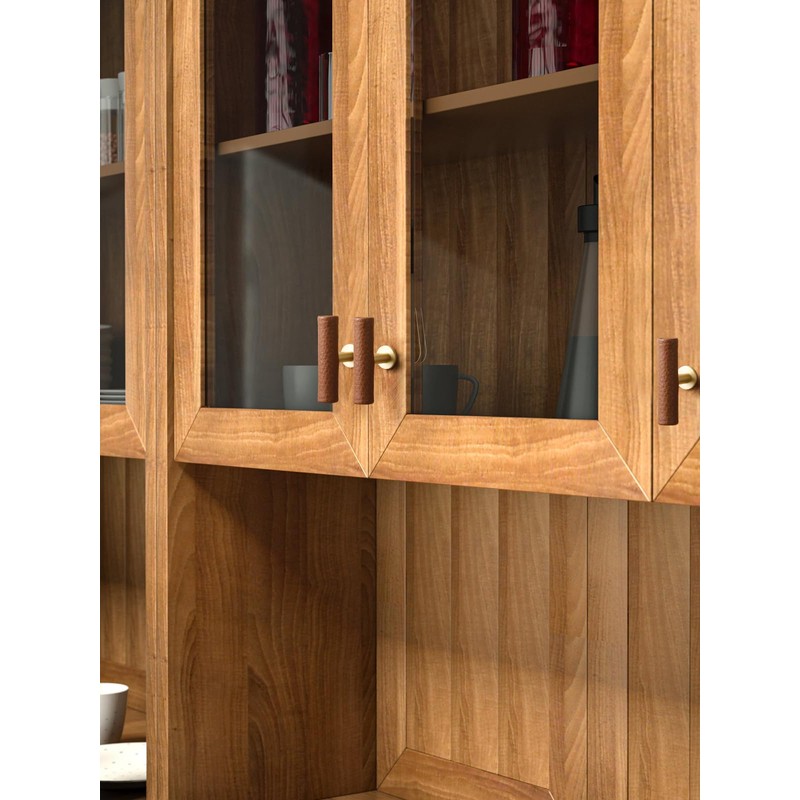 JIASENBAO Brown Leather Drawer Pulls 5 Pack T Leather Dresser