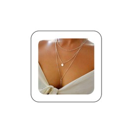 Andelaisi Boho Coin Necklace Choker Layered Metal Bar Pendant Necklace Silver Long Necklaces Chain Vintage Coin Disc Choker Necklace Jewelry for Women