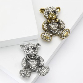 Cute Rhinestone Small Bear Brooch Pins For Women Men Dainty Crystal Bowknot Animal Enamel Corsage Scarf Clips Clothing Shawl Badge Lapel Collar Brooch Fashion Christmas Holiday Birthday Jewelry Gifts (Silver)
