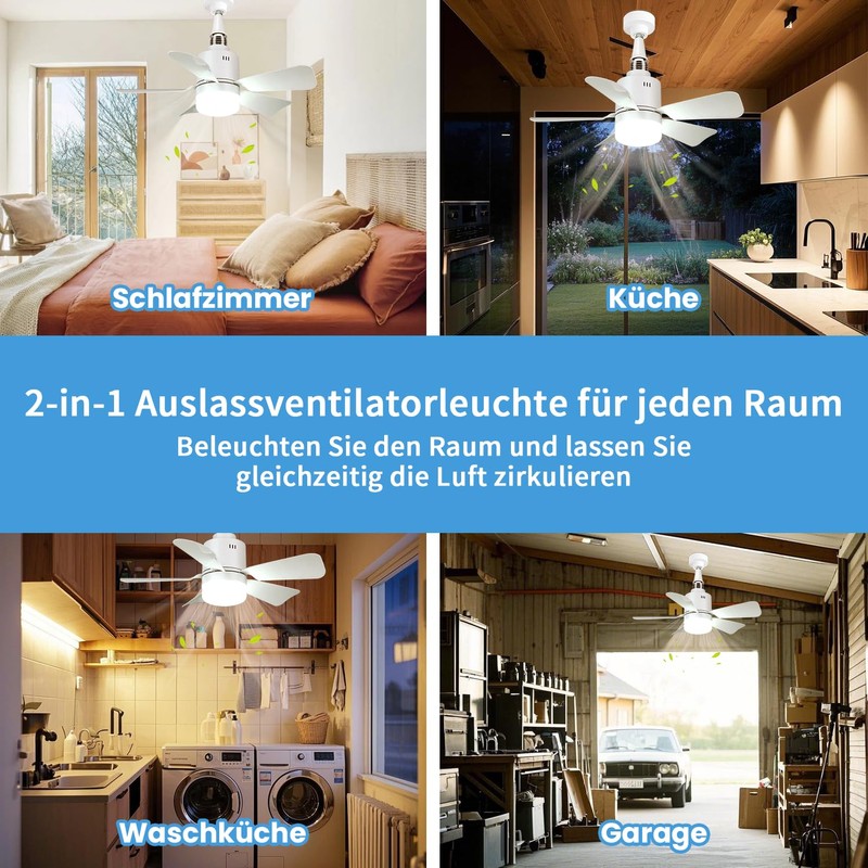 PKKP Ceiling Fan with Lighting, 72 W Adjustable 3 Speeds,
