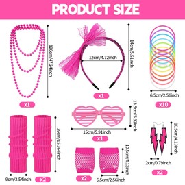 TOPBELIEF 80s Fancy Dress Costumes Neon Party Accessories 1980s Fancy Dress for Women with Fishnet Gloves Leg Warmers Headband Glasses Earrings Necklace Bracelet for Bachelor Party Photo Props