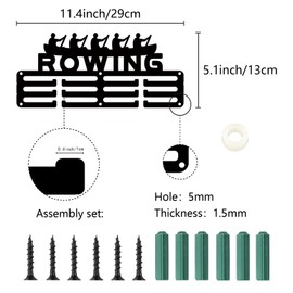 CREATCABIN Rowing Medal Holder Medal Hangers Medal Rack Display Sports Metal Hanging Awards Iron Small Mount Awards for Wall Home Badge Rowing Race Medalist Black 11.4 x 5.1 Inch