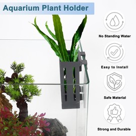 CAPASTEC Aquarium Plant Holder, Fish Tank Plant Holder, Aquarium Plant Holder with Hooks and Suction Cups, Aquarium Plant Pots for Hanging Plants, Gray, 2set