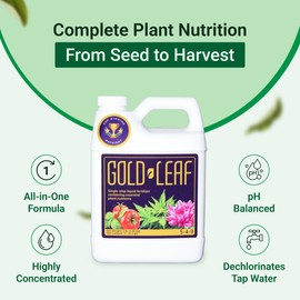 1L Gold Leaf All-in-One Liquid Fertilizer – pH Balanced, Instantly Dechlorinates, No Additives Needed – for Soil, Hydroponics & Coco – Bigger Blooms, Higher Yields, Complete Plant Nutrition