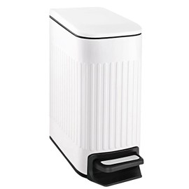TIPGO Slim Bathroom Trash Can with Lid Soft Close, Step Pedal, 6 Liter / 1.6 Gallon Stainless Steel Trash Bin, Small Garbage Cans for Bedroom, Office, Kitchen (White)