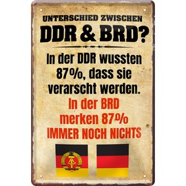 schilderkreis24 Funny Saying "Difference between DDR & BRD?" Germany Ossi Tin Sign Decorative East Retro Metal Sign Humour Funny Gift Idea 20 x 30 cm