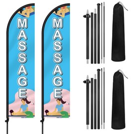 Remagr 2 Pack Massage Flag Banner for Business 11ft Massage Feather Flag Pole Kit Advertising Flags Swooper Banners Business Sign for Outdoor and Event Promotion