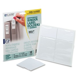 C-Line 70025 Self-Adhesive Ring Binder Label Holders, Top Load, 1-3/4 x 3-1/4, Clear, 12/Pack