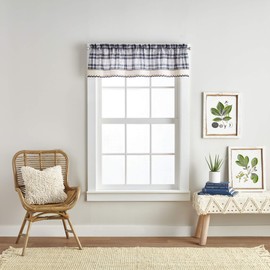 Curtainworks Seaton Plaid Kitchen Curtain Window Valance, Rod Pocket, 56W x 14L inch, Navy Blue White