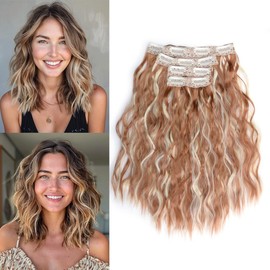 ZIRANJUAN Clip in Hair Extensions 12 inch Short Curly Wavy Blonde 4PCS Invisible Lace Synthetic Hair for Women Golden Blonde with Highlights