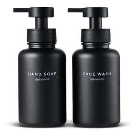 MaisoNovo Glass Foaming Soap Dispenser 14 Oz | Black Glass Black Pumps x 2