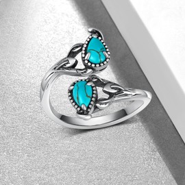 Naxidaze Real Turquoise Thumb Rings for Women 925 Sterling Silver Turquoise Spoon Ring Vintage Nature Turquoise Jewelry for Women