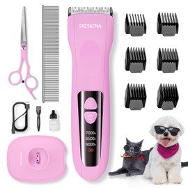 Petopia Dog Clippers for Grooming - Low Noise Electric Dog Trimmer Cordless Rechargeable Dog Hair Clippers, 3-Speed & LCD Dog Grooming Kit for Dogs Cats Pets (Pink)