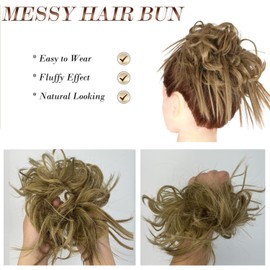 KARLOR Hairpiece with Elastic Band, Messy Bun Hairpiece Hair Bun Straight with Hair Scrunchie Ponytail Hair Extensions Hair Extensions Updo Messy Bun Hairpieces Women Girls (Ash Brown)