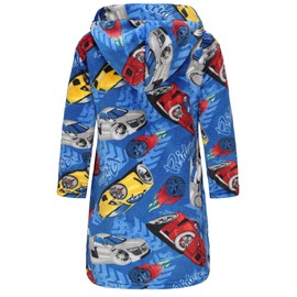 Childlike Me Boys Fleece Bathrobe Hooded Toddler Soft Fuzzy Robe for Kids 2-16 Years Blue Off Road Vehicle 4-5 Years