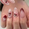 Short Press on Nails Almond Fake Nails with Pearls Bow