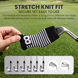 Gkandi Golf Iron Head Covers Value 10 Pack Stripes Knit Design, Single Side Number Durable Stretchy Soft Sock Style, Fit Universal Main Iron Wedge Golf Clubs for Men Women (Black)