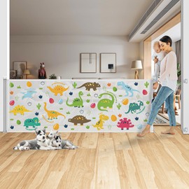 78 Inch Extra Wide Retractable Baby Gate for Large Opening, Child Safety Indoor/Outdoor Retractable Mesh, 34" Tall for Doorways, Stairs, Hallways-Dinosaur