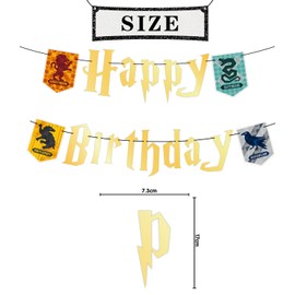 Wizard Happy Birthday Banner Hogwarts Crest Banner All Four House Wall Hanging Banners Kids Party Decoration, Magic Theme Sign Garland