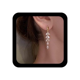Aneneiceera Vintage Crystal Leaf Drop Earrings Gold Rhinestone Drop Earrings Linear Cz Tassel Earrings Wedding Chandeliers Earrings Jewelry for Women