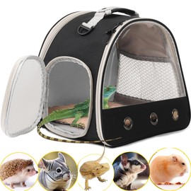 Bearded Dragon Travel Carrier, Space Capsule Clear Bubble Window Small Animal Travel Backpack for Hedgehog Rat Parrot Bird Bearded Dragon, Snake,Airline Approved (Black, Carrier)