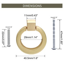 Bonsicoky 6 Pcs Round Cabinet Ring Pull Handles Single Hole Ring Knobs for Cabinet Drawer Dresser Cupboard Wardrobe, Gold
