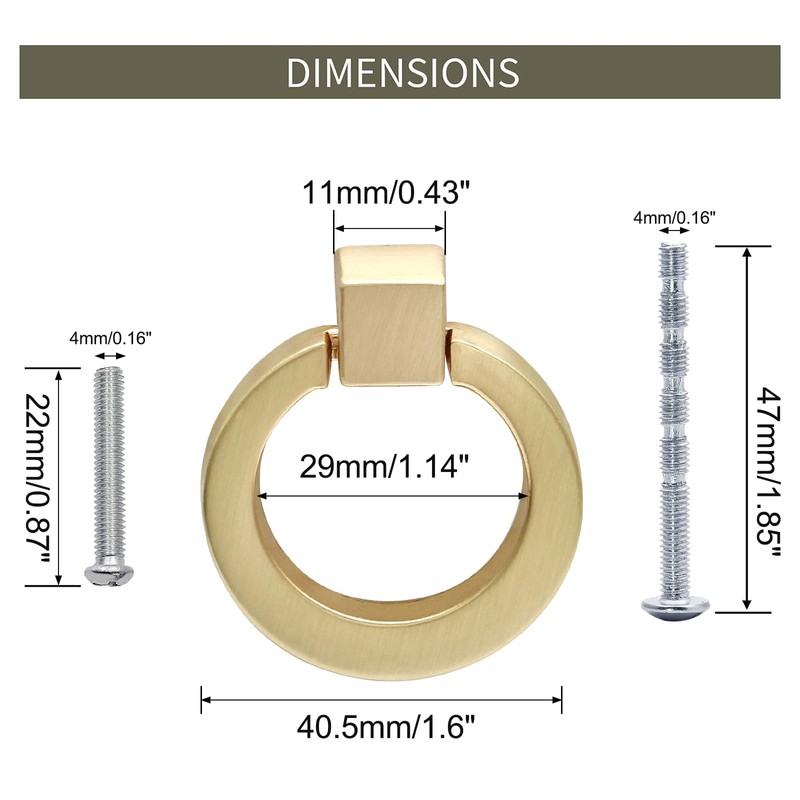 Bonsicoky 6 Pcs Round Cabinet Ring Pull Handles Single Hole