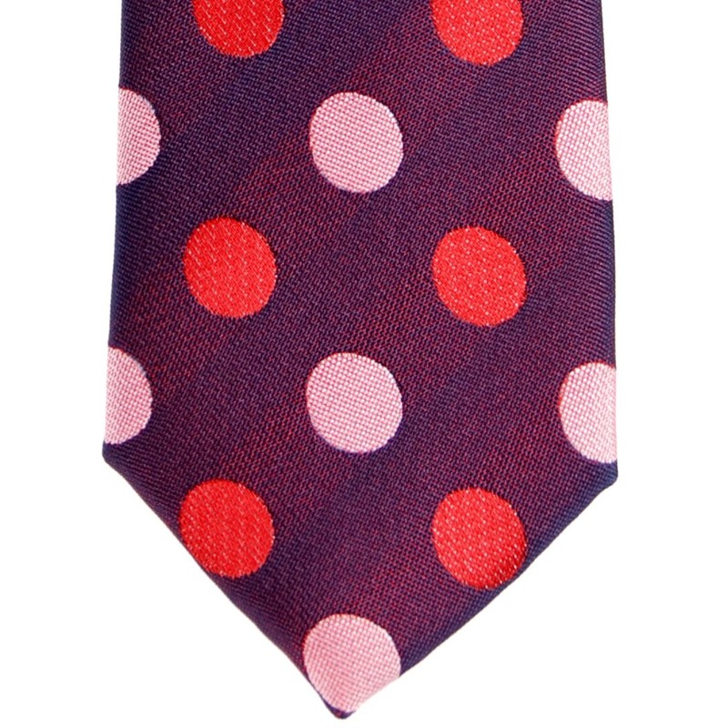 (リトリーズ) RETREEZ 2色 水玉 織布 マイクロファイバー スキニー ネクタイ - ダークパープル&ピンク&レッド