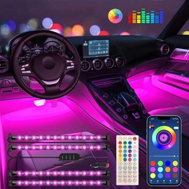 Interior Car Lights  Car Accessories APP Control with Remote Music Sync Color Change RGB Under Dash Car Lighting with Charger 12V LED Lights Remote Control car hood - Size: 12V USB