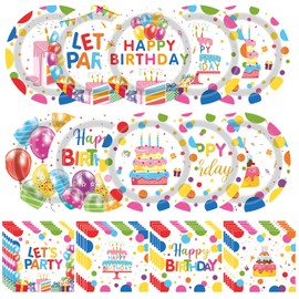 Happy Birthday Decorations Kids' Birthday Party Supplies 100pcs Happy Birthday Plates and Napkins for Birthday Party Decorations Boys Girls