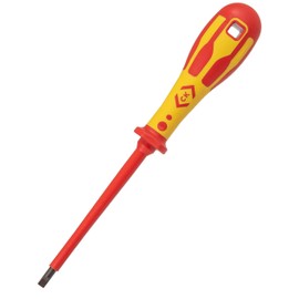 C.K Dextro VDE Slotted Screwdriver 5.5mm x 100mm, Electricians Insulated Flat Head Screwdrivers, 10,000v Test, Gripping Precision Tip, Electrical Terminal Flathead Screw Driver, Hand Tools T49144-055