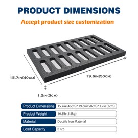 Cast Iron Drain Grate, 16 * 20in Outdoor Drain Cover, B125 Class Ductile Iron Channel Drainage Grates, Heavy Duty Sewer Grate,Black Rectangle Drain Grate for Yard,Driveway,Concrete Floor.