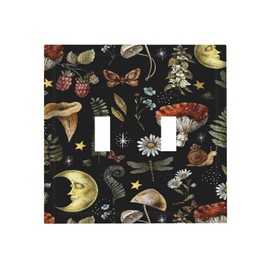 Nature Plant Botanical Daisy Mushroom Snails And Moon Double Toggle Light Switch Cover Decorative 2 Gang Wall Plate Electrical Switchplate Faceplate for Bathroom Decorate Accessories