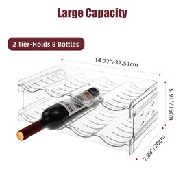 YENXIKU Wine Rack for Countertop, Fridge, Inside Cabinet, 2 Tier Plastic Tabletop Wine Bottle Holder, Water Bottle Organizer for Refrigerator, Pantry, Hold 8 Bottles