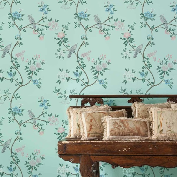 Avian Chinoiserie Wall Mural Stencil - Floral Stencils for Walls