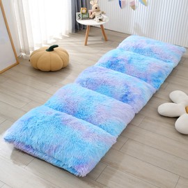 Mengersi Velvet Floor Pillows,Faux Fur Tie Dye Pillow Bed Floor Lounger Cover,Sleeping Mat for Kids Teen Toddler,Pillow Lounger for Reading Playing Games Party,Requires 5 Pillows(Queen,Blue)